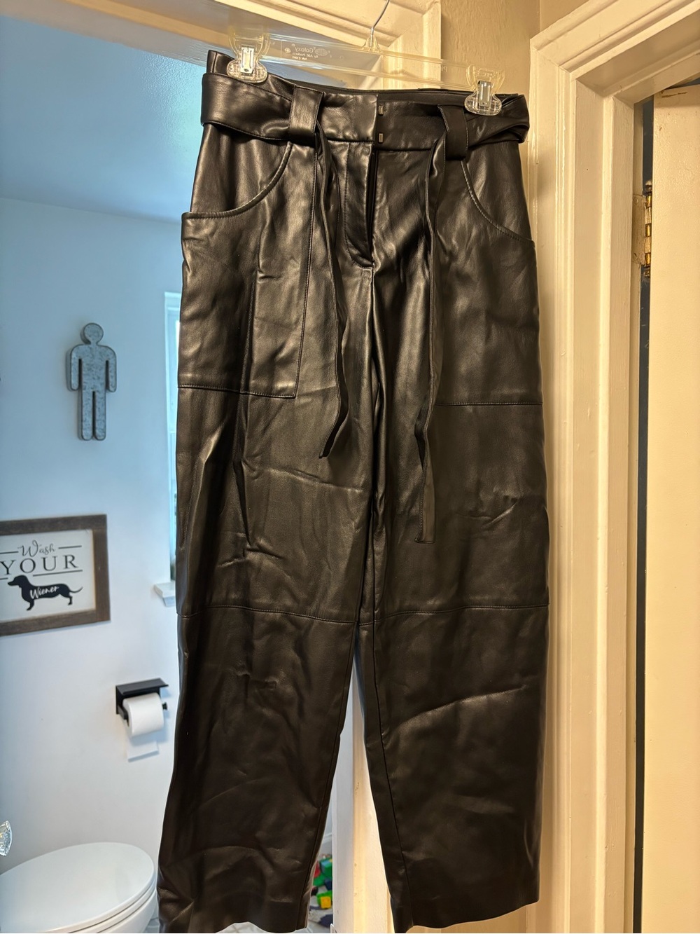 Express Black Faux Leather Wide Leg Paperbag Pants